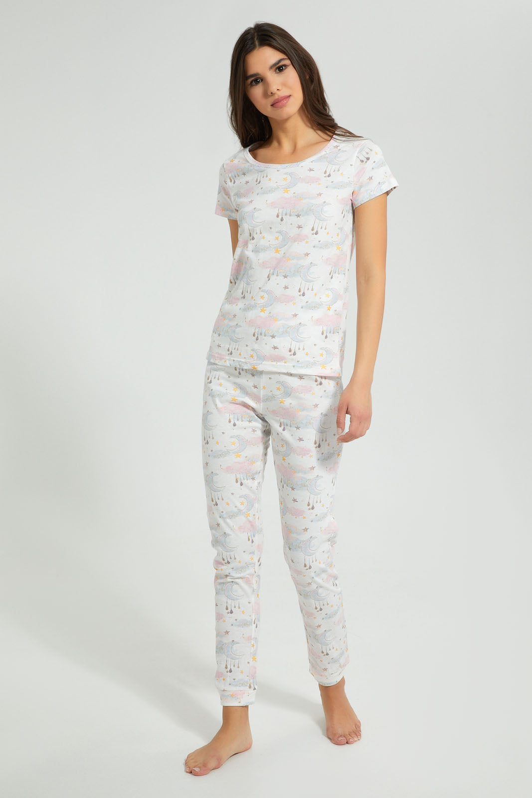 Redtag-Off-White-Star-Printed-Pyjama-Set-Pyjama-Sets-Women's-