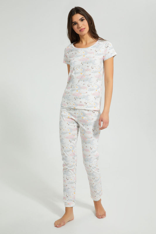 Redtag-Off-White-Star-Printed-Pyjama-Set-Pyjama-Sets-Women's-