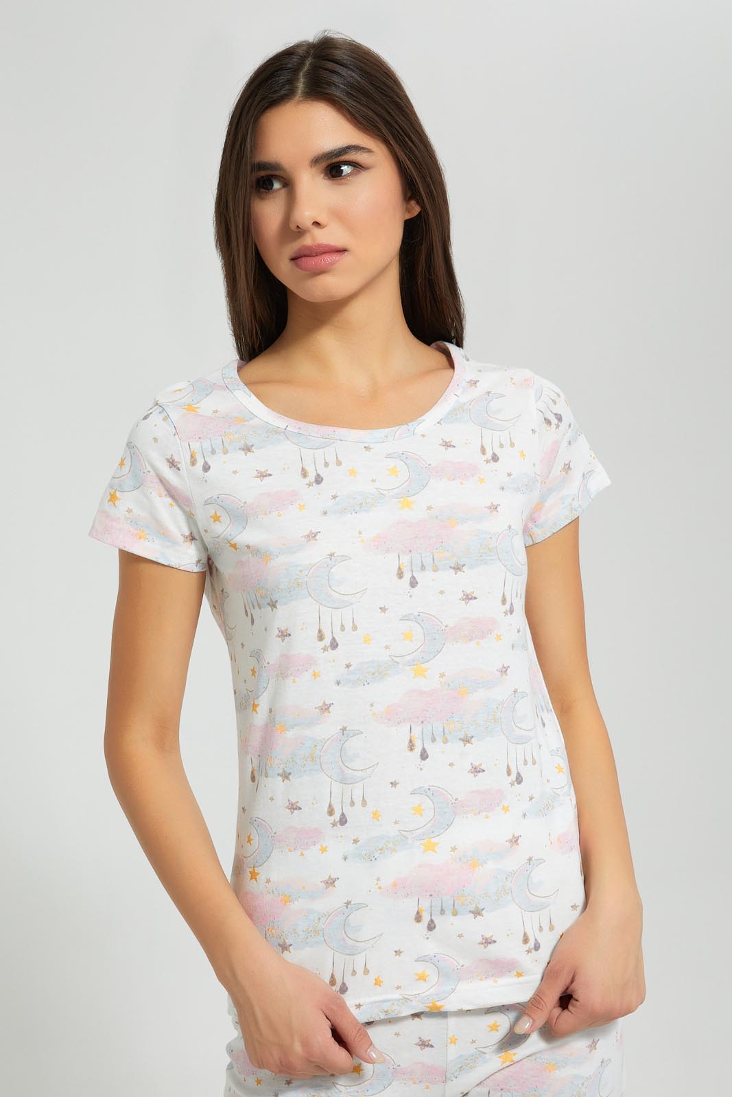 Redtag-Off-White-Star-Printed-Pyjama-Set-Pyjama-Sets-Women's-