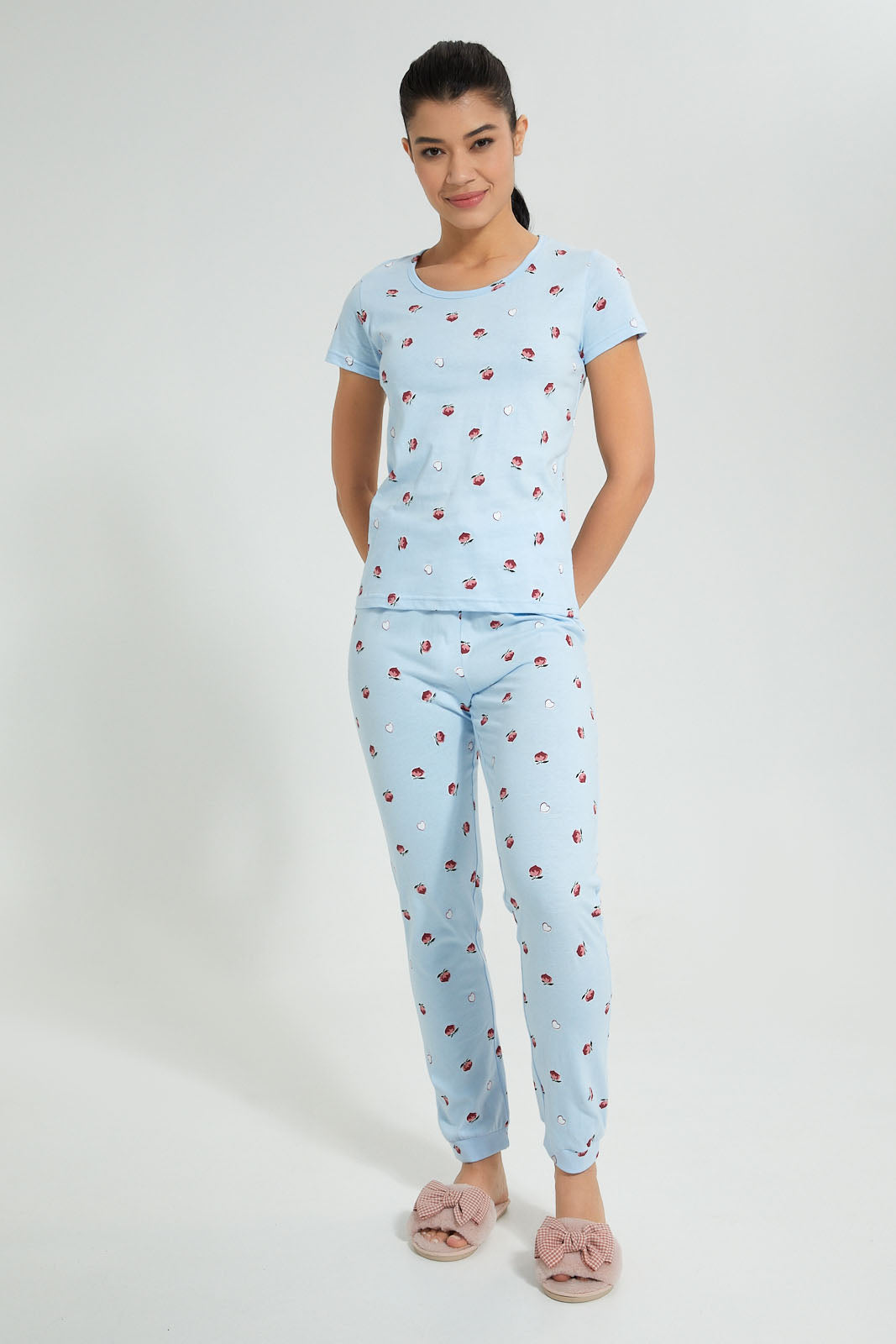 Redtag-Blue-Heart-Printed-Pyjama-Set-Colour:Blue,-Filter:Women's-Clothing,-New-In,-New-In-Women,-Non-Sale,-S22A,-Section:Women,-Women-Pyjama-Sets-Women's-