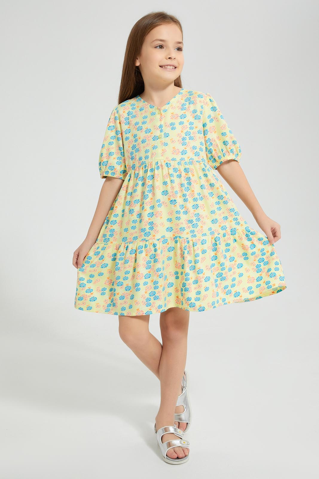 Redtag-Blue-Front-Placket-Printed-Dress-Colour:Blue,-Filter:Girls-(2-to-8-Yrs),-Girls-Dresses,-New-In,-New-In-GIR,-Non-Sale,-S22A,-Section:Kidswear-Girls-2 to 8 Years