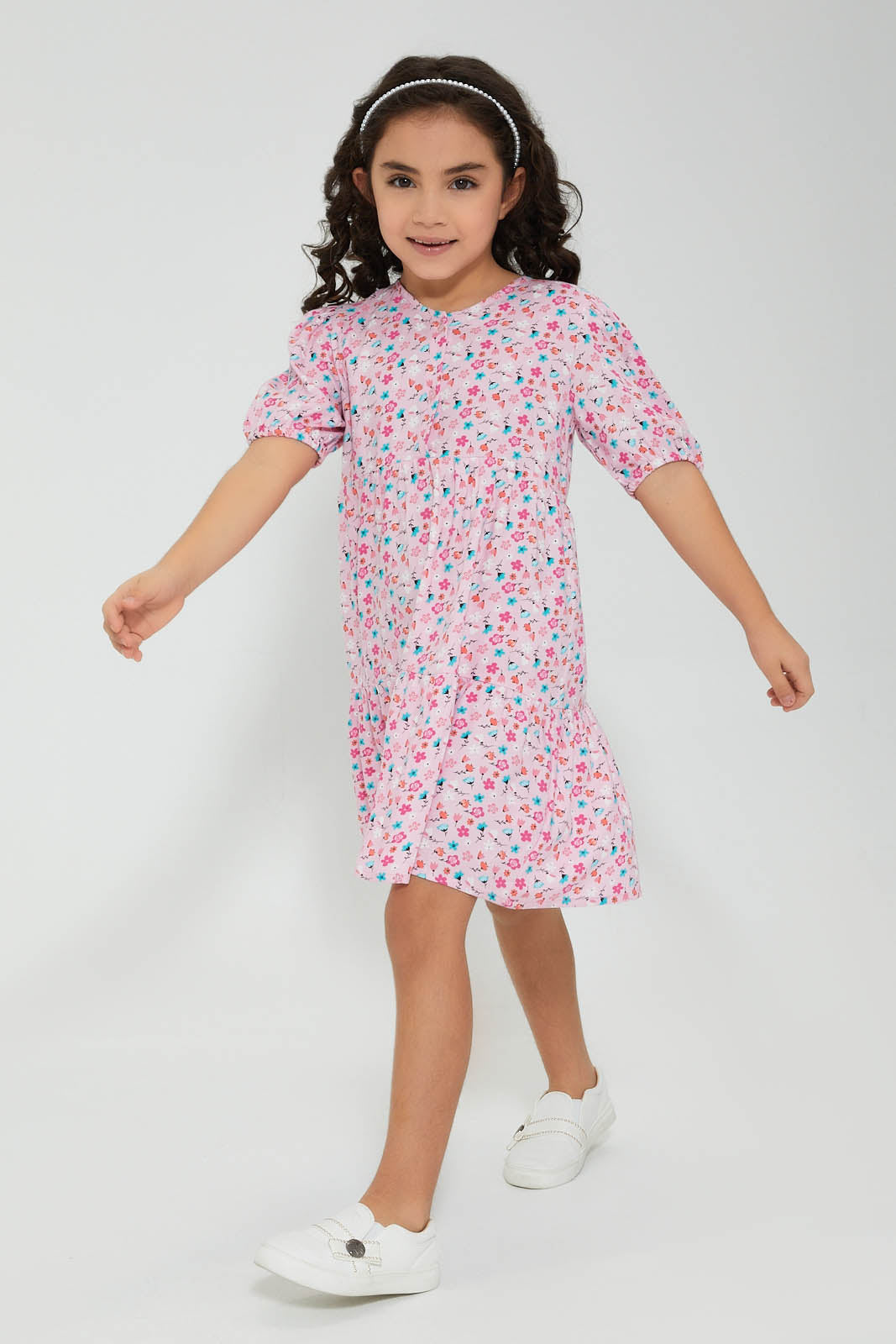 Redtag-Pink-Front-Placket-Printed-Dress-Colour:Pink,-Filter:Girls-(2-to-8-Yrs),-Girls-Dresses,-New-In,-New-In-GIR,-Non-Sale,-S22A,-Section:Kidswear-Girls-2 to 8 Years