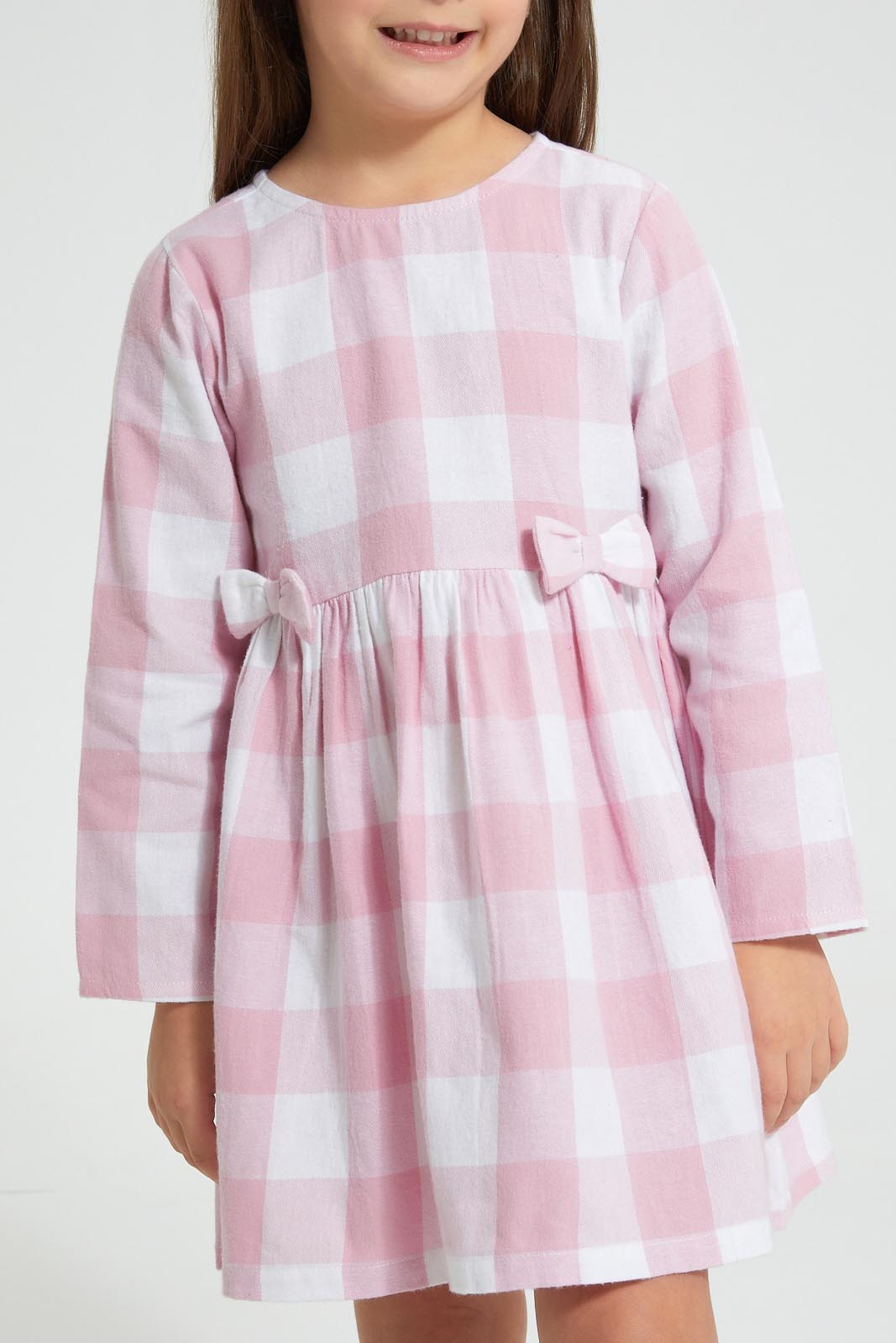 Redtag-Pink-Check-Dress-Dresses-Girls-2 to 8 Years