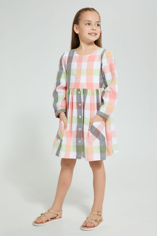 Redtag-Assorted-Check-Dress-Dresses-Girls-2 to 8 Years