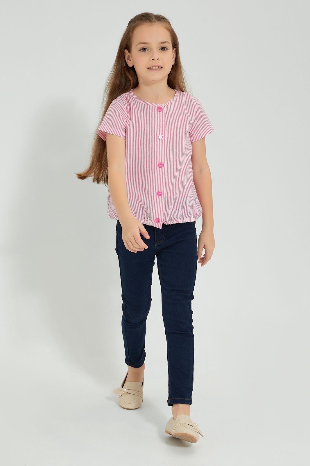 Redtag-Pink-Striped-Button-Down-Blouse-Colour:Pink,-Filter:Girls-(2-to-8-Yrs),-Girls-Blouses,-New-In,-New-In-GIR,-Non-Sale,-S22B,-Section:Kidswear-Girls-2 to 8 Years