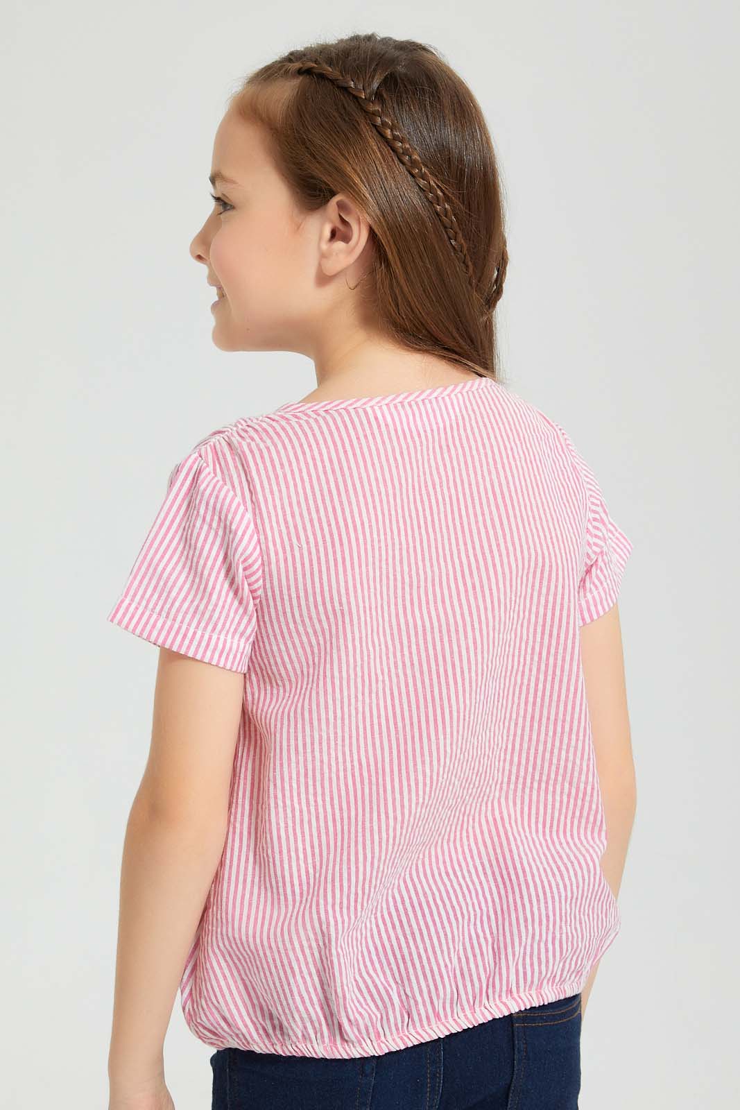 Redtag-Pink-Striped-Button-Down-Blouse-Colour:Pink,-Filter:Girls-(2-to-8-Yrs),-Girls-Blouses,-New-In,-New-In-GIR,-Non-Sale,-S22B,-Section:Kidswear-Girls-2 to 8 Years