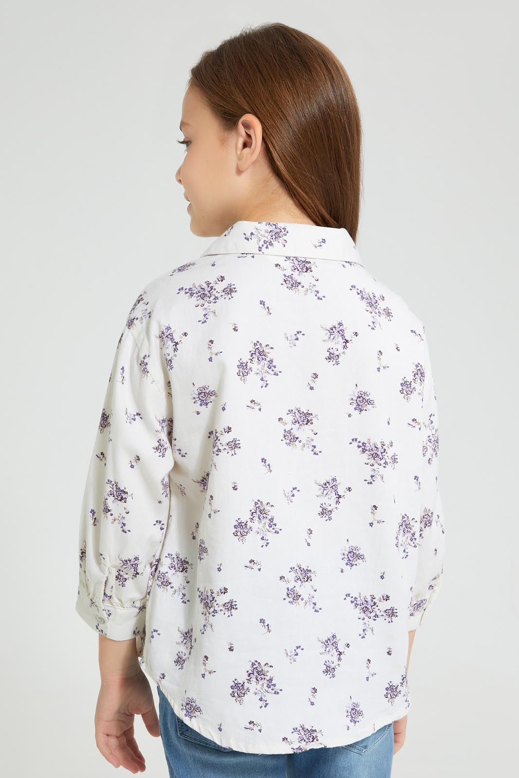 Redtag-Cream-Cotton-Twill-Floral-Print-Blouse-Blouses-Girls-2 to 8 Years