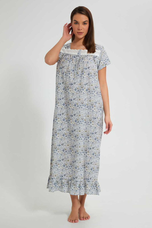 Redtag-White-Floral-Printed-Nightgown-Nightgowns-Women's-