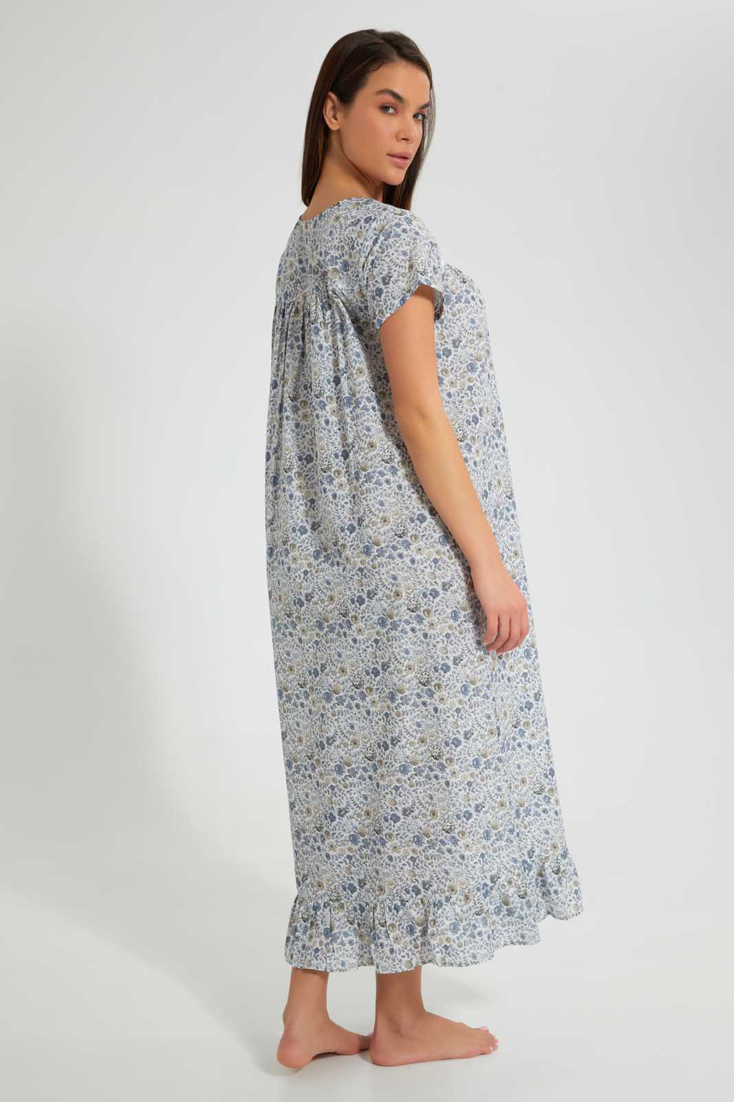 Redtag-White-Floral-Printed-Nightgown-Nightgowns-Women's-
