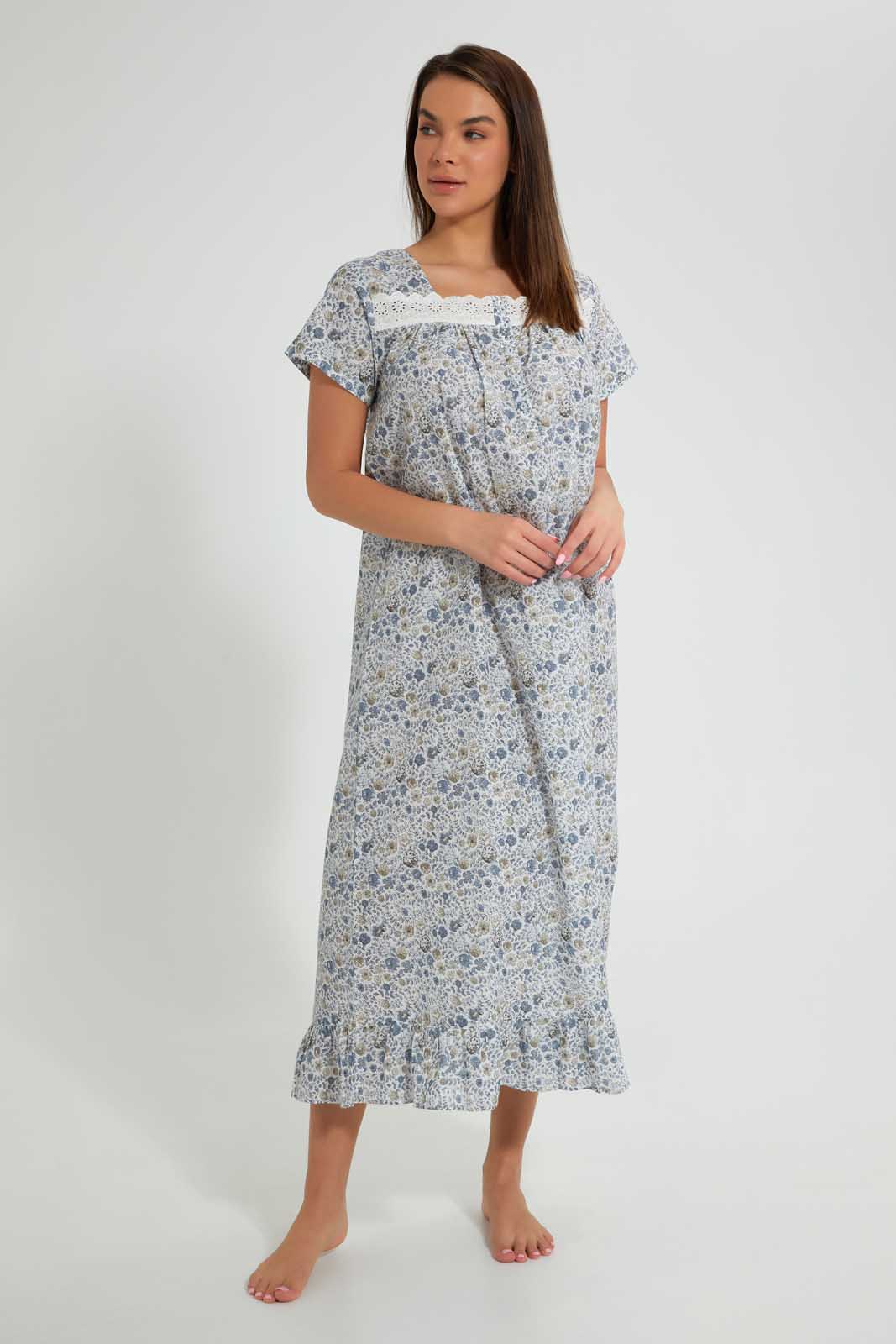 Redtag-White-Floral-Printed-Nightgown-Nightgowns-Women's-