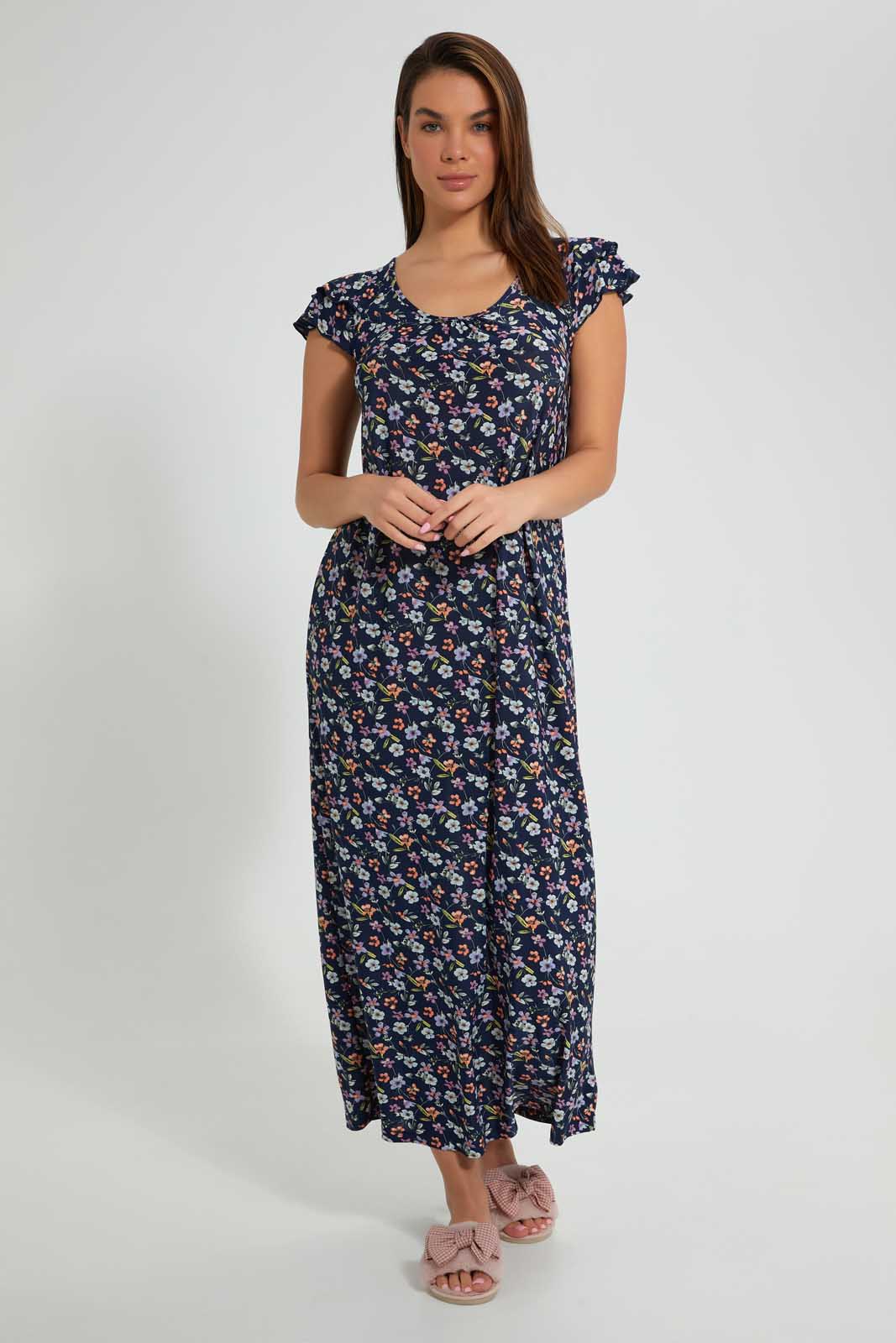 Redtag-Navy-Floral-Printed-Nightgown-Nightgowns-Women's-