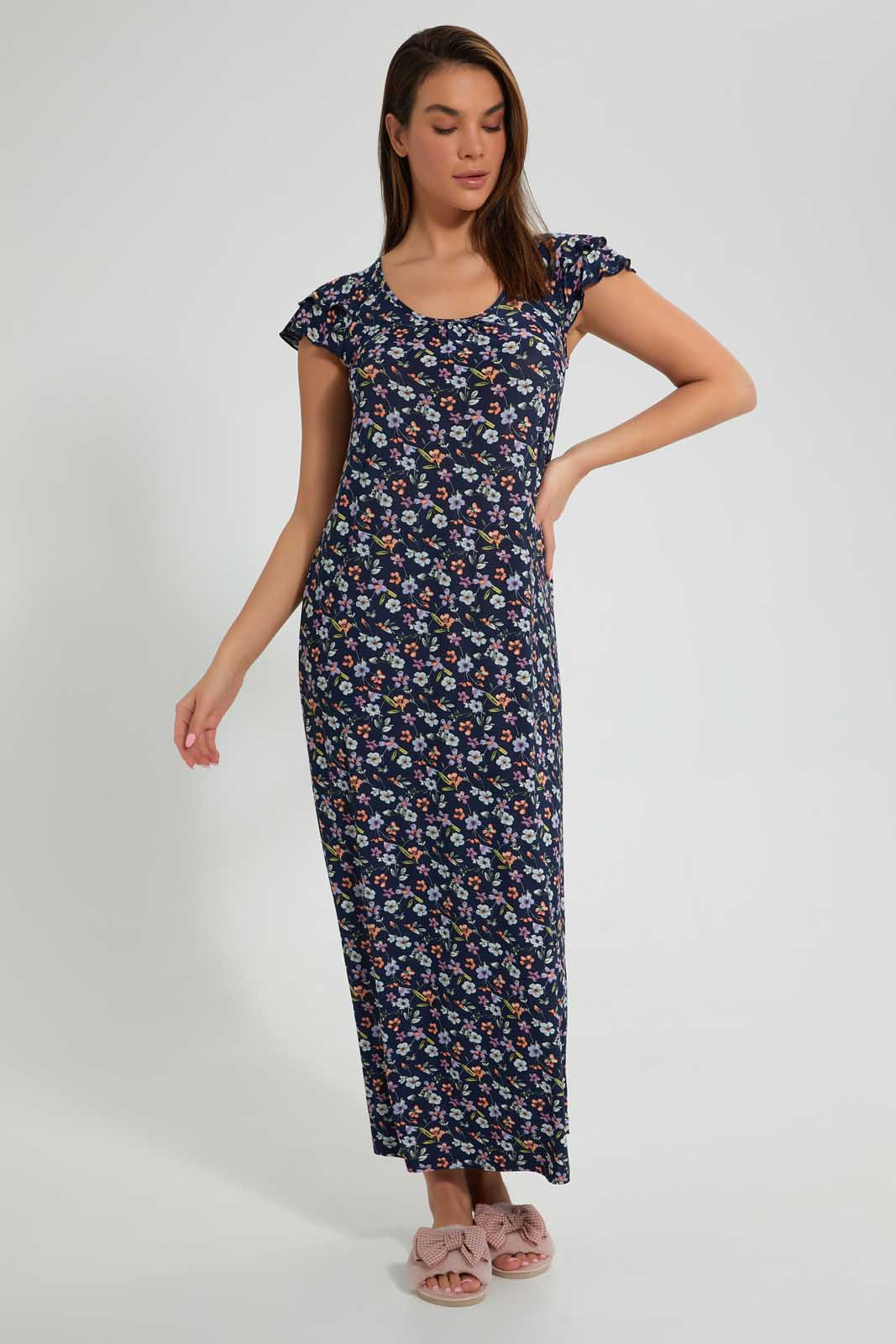 Redtag-Navy-Floral-Printed-Nightgown-Nightgowns-Women's-