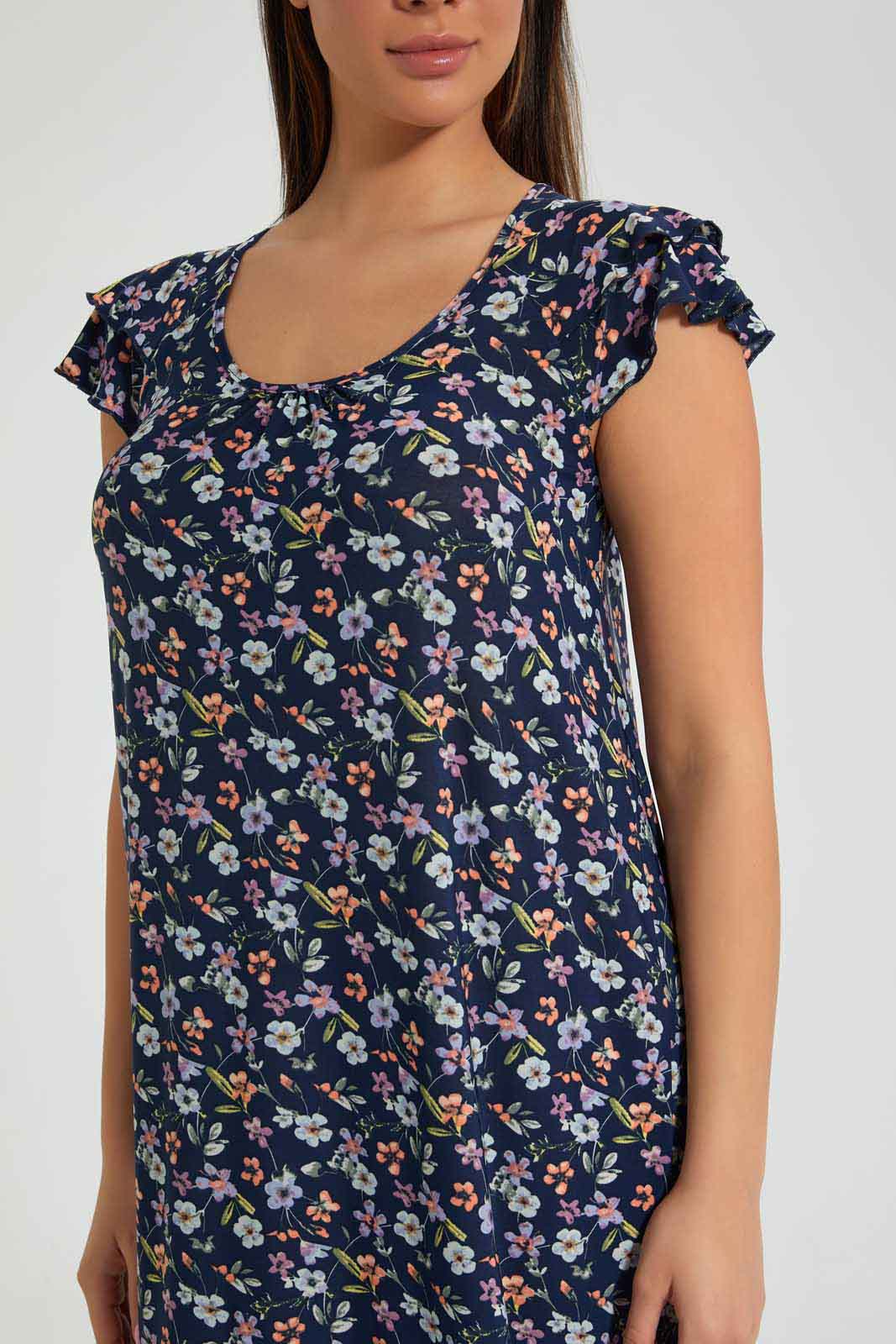 Redtag-Navy-Floral-Printed-Nightgown-Nightgowns-Women's-