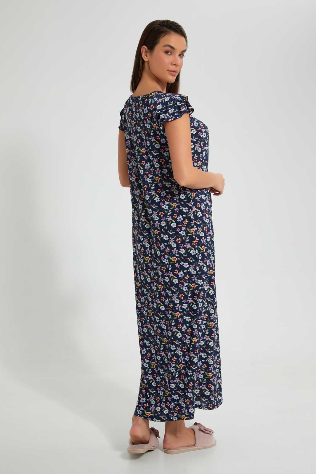 Redtag-Navy-Floral-Printed-Nightgown-Nightgowns-Women's-