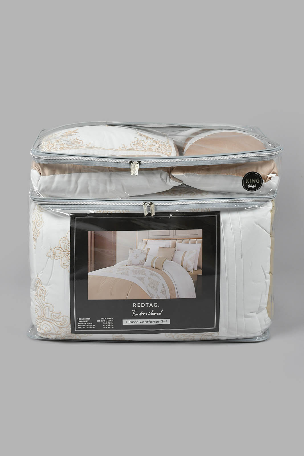Redtag-Beige-7-Piece-Embroidery-Comforter-Set-(King-Size)-Comforters-Home-Bedroom-
