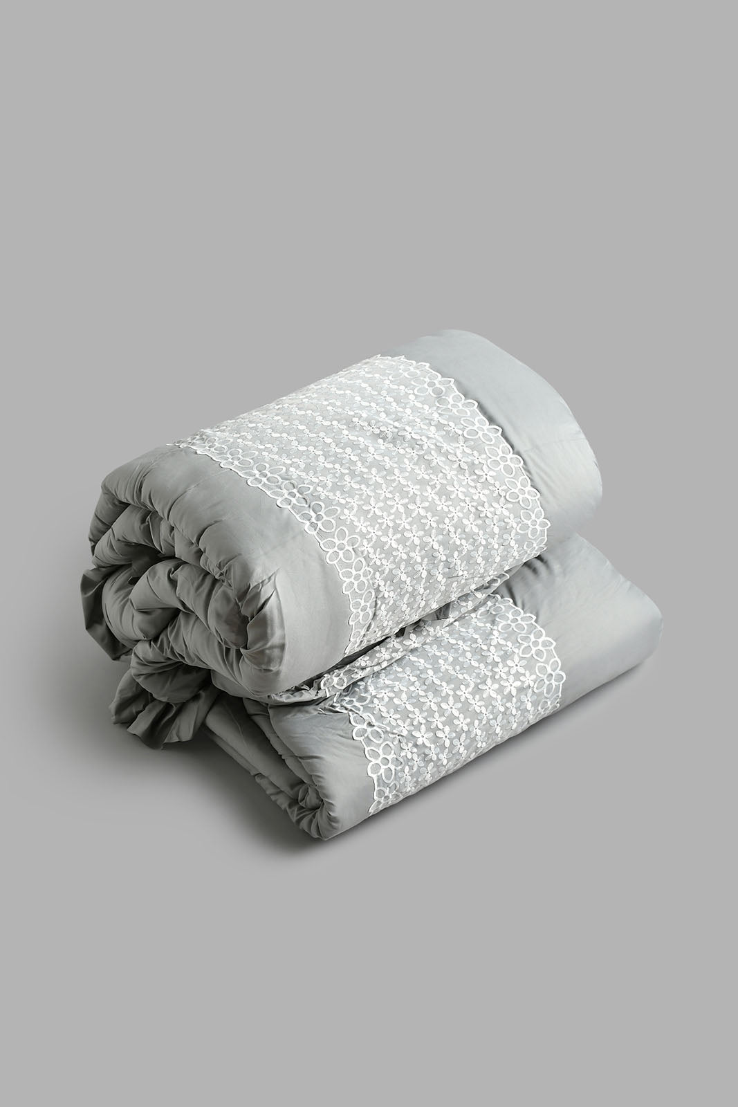 Redtag-Grey-7-Piece-Hand-Lace-Comforter-Set-(King-Size)-Comforters-Home-Bedroom-