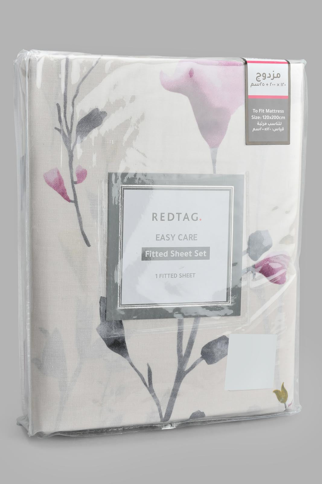 Redtag-Pink-Floral-Printed-Fitted-Sheet-(Twin-Size)-Fitted-Sheets-Home-Bedroom-