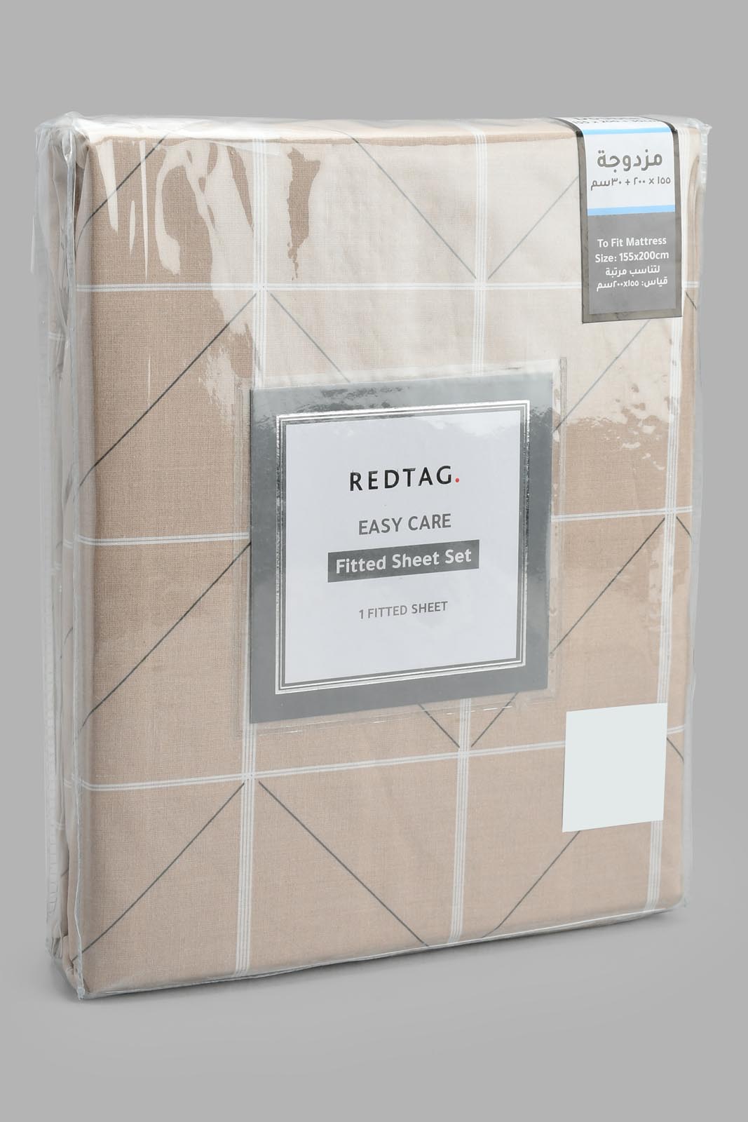 Redtag-Beige-Check-Printed-Fitted-Sheet-(Double-Size)-Fitted-Sheets-Home-Bedroom-