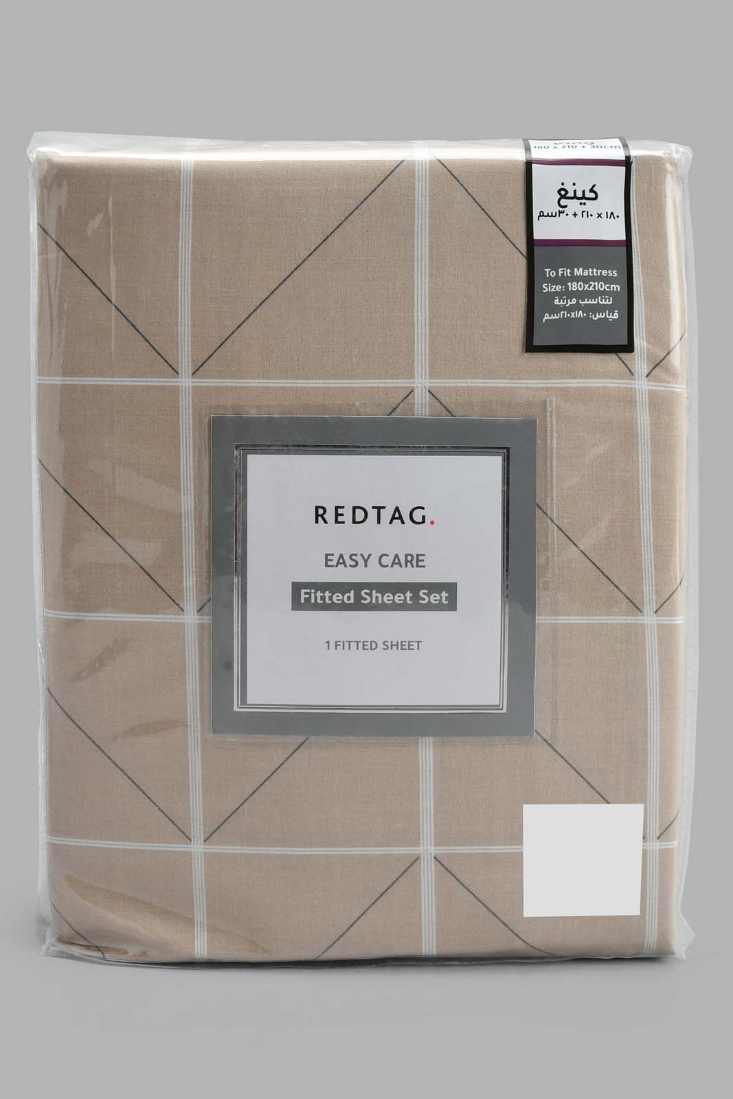 Redtag-Beige-Check-Printed-Fitted-Sheet-(King-Size)-Fitted-Sheets-Home-Bedroom-