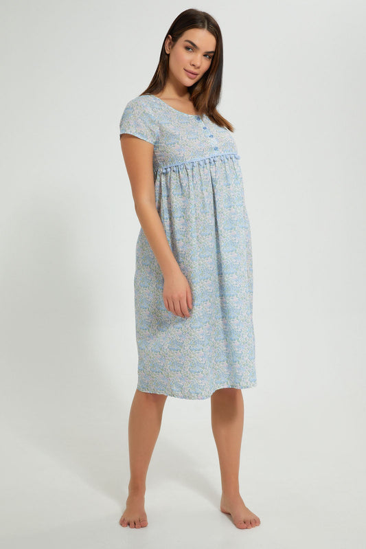 Redtag-Off-White-Floral-Printed-Nightgown-Nightgowns-Women's-