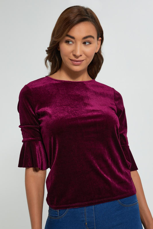Redtag-Burgundy-Velour-Top-Tops-Women's-0