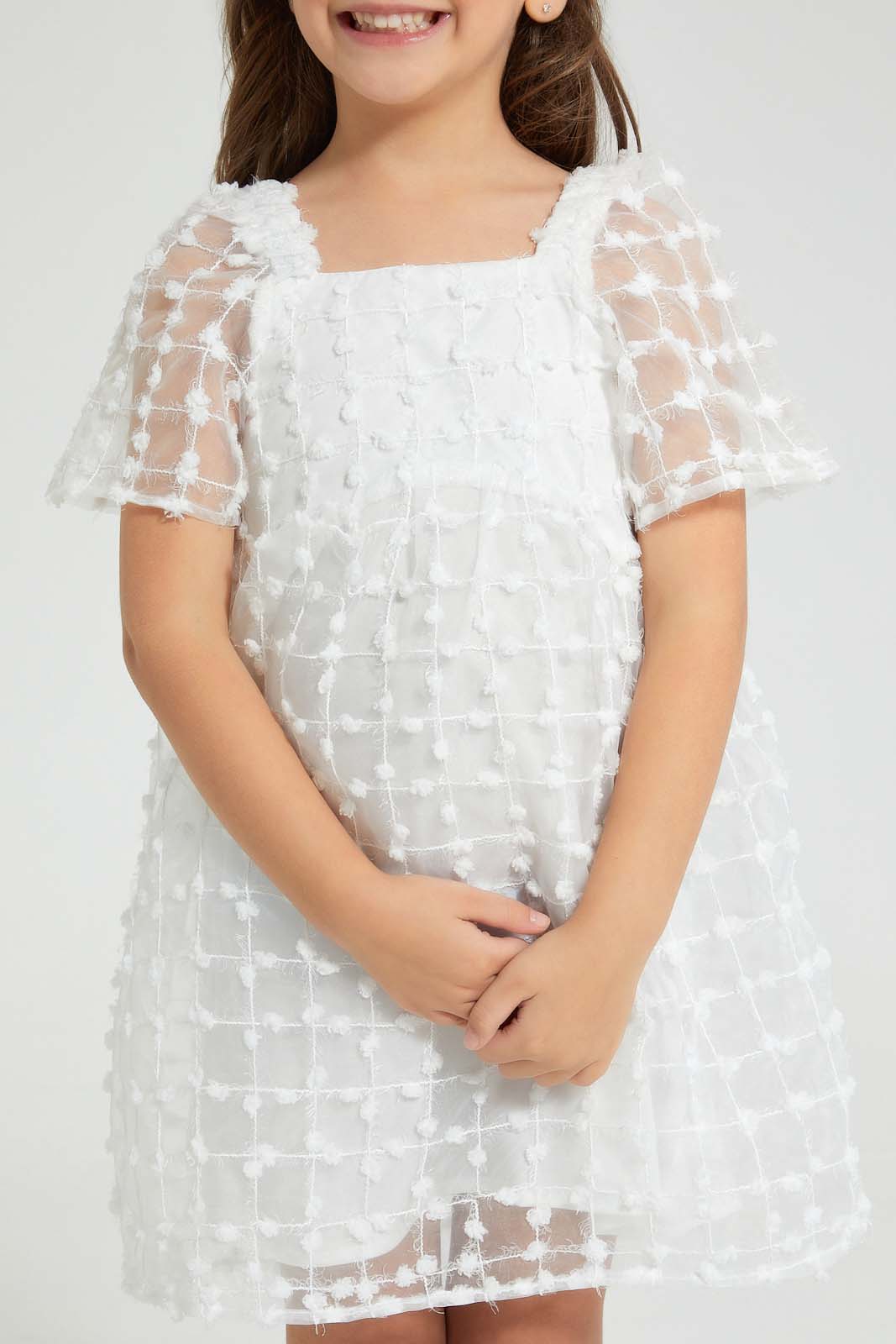 Redtag-White-Textured-Dress-Colour:White,-Filter:Girls-(2-to-8-Yrs),-Girls-Dresses,-New-In,-New-In-GIR,-Non-Sale,-S22B,-Section:Kidswear-Girls-2 to 8 Years