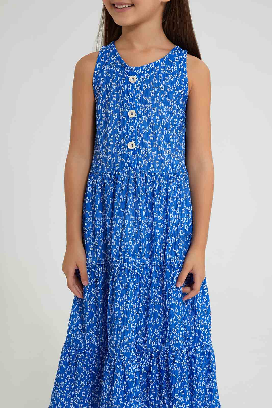 Redtag-Blue-Printed-Dress-Dresses-Girls-2 to 8 Years