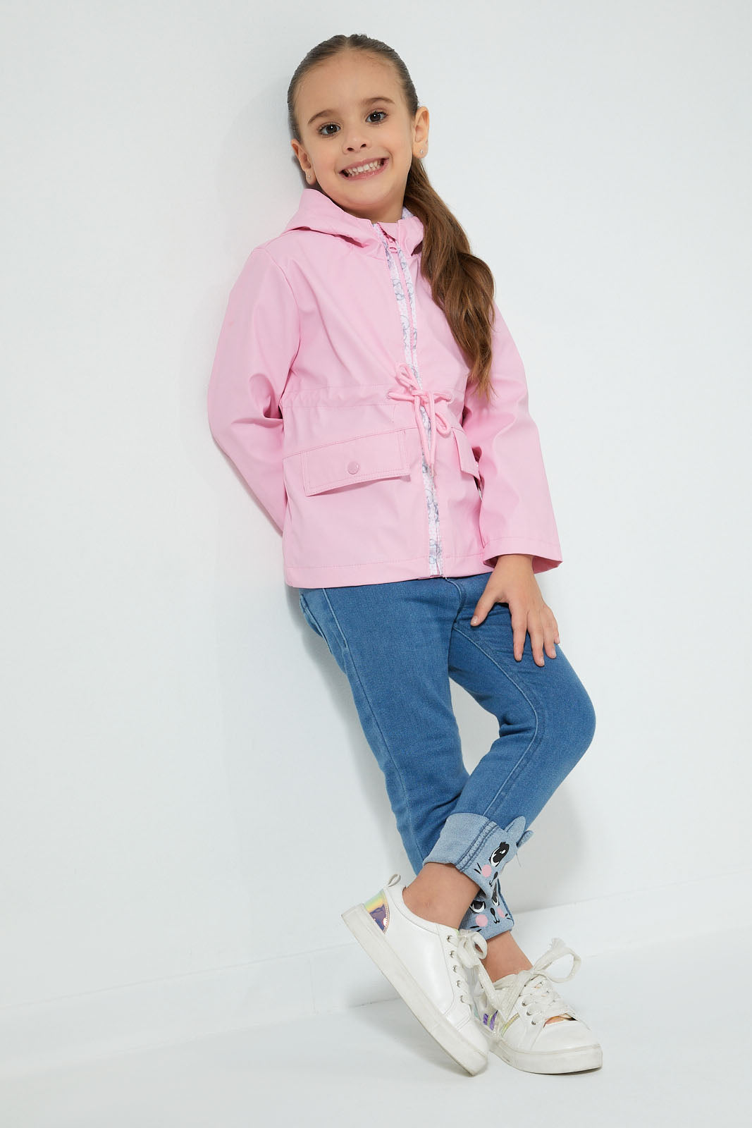 Redtag-Pink-Zip-Through-Hooded-Jaqcket-Jackets-Girls-2 to 8 Years