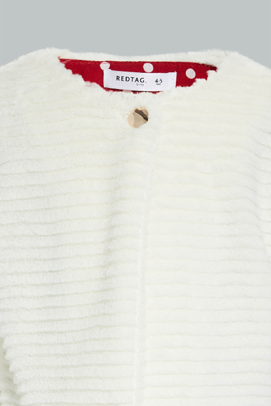 Redtag-Cream-Fur-Crew-Neck-Jacket-Jackets-Girls-2 to 8 Years