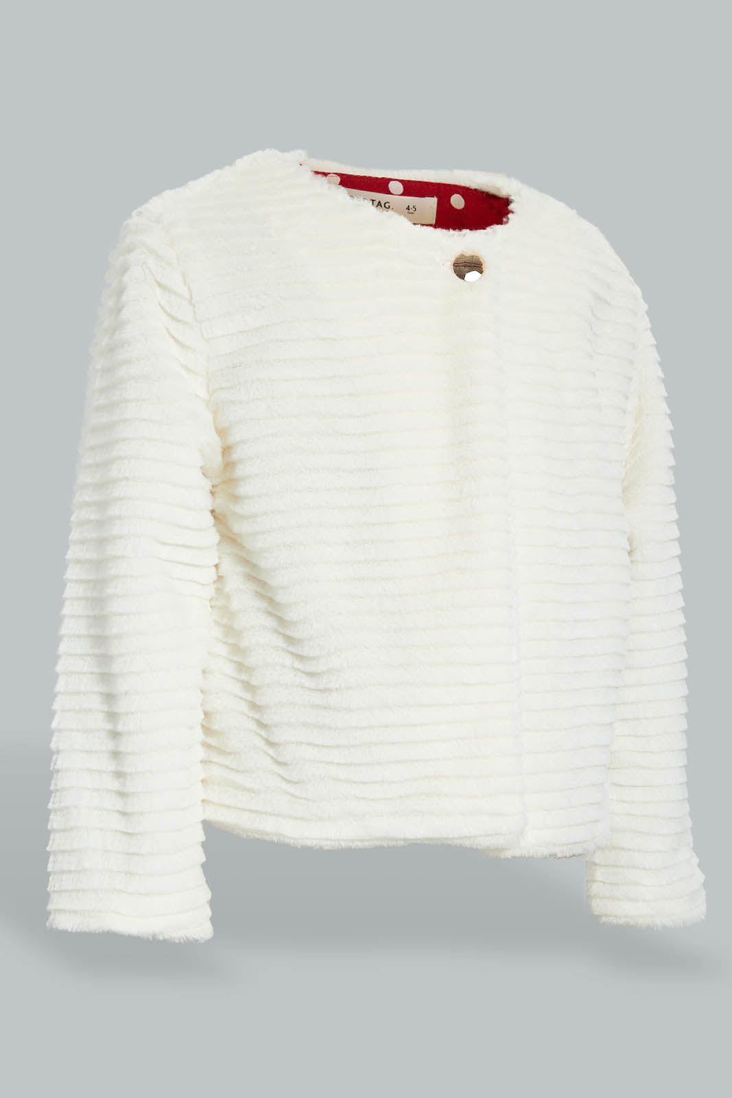 Redtag-Cream-Fur-Crew-Neck-Jacket-Jackets-Girls-2 to 8 Years