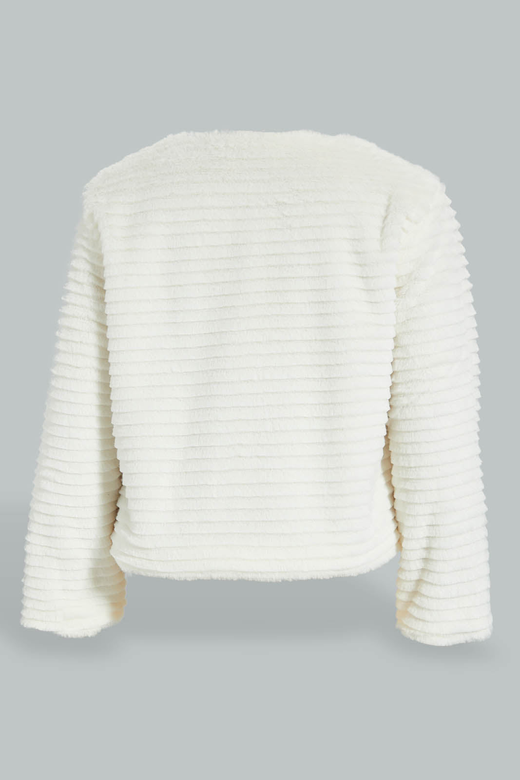 Redtag-Cream-Fur-Crew-Neck-Jacket-Jackets-Girls-2 to 8 Years