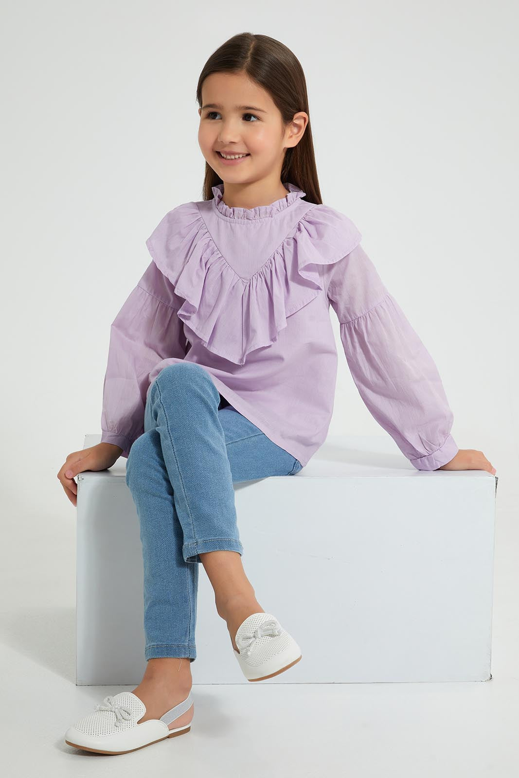 Redtag-Lilac-Textured-Blouse-Blouses-Girls-2 to 8 Years