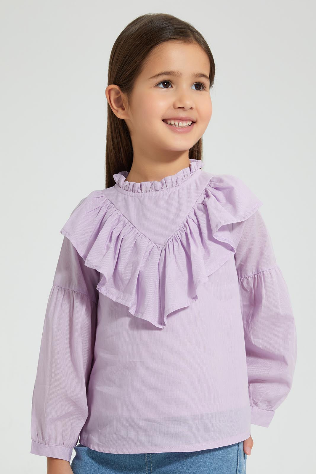 Redtag-Lilac-Textured-Blouse-Blouses-Girls-2 to 8 Years