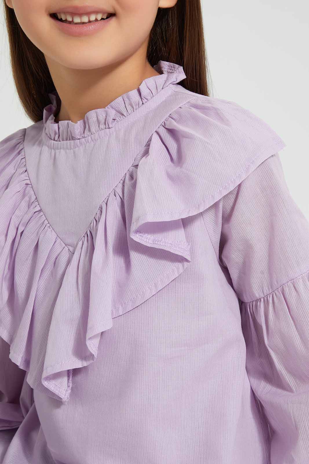Redtag-Lilac-Textured-Blouse-Blouses-Girls-2 to 8 Years