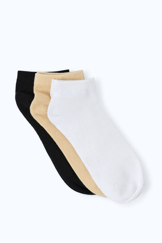 Redtag-Black/Beige/White-Plain-Ankle-Socks-(3-Pack)-2FOR37,-365,-Bundle,-Category:Socks,-Colour:Assorted,-Deals:2-FOR-37,-Deals:New-In,-Dept:Ladieswear,-Filter:Women's-Clothing,-New-In-Women-APL,-Section:Women,-Women-Socks--