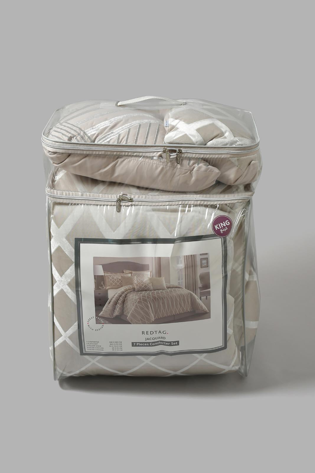 Redtag-Beige/Grey-Jacquard-7-Piece-Comforter-Set-
(King-Size)-Comforters-Home-Bedroom-