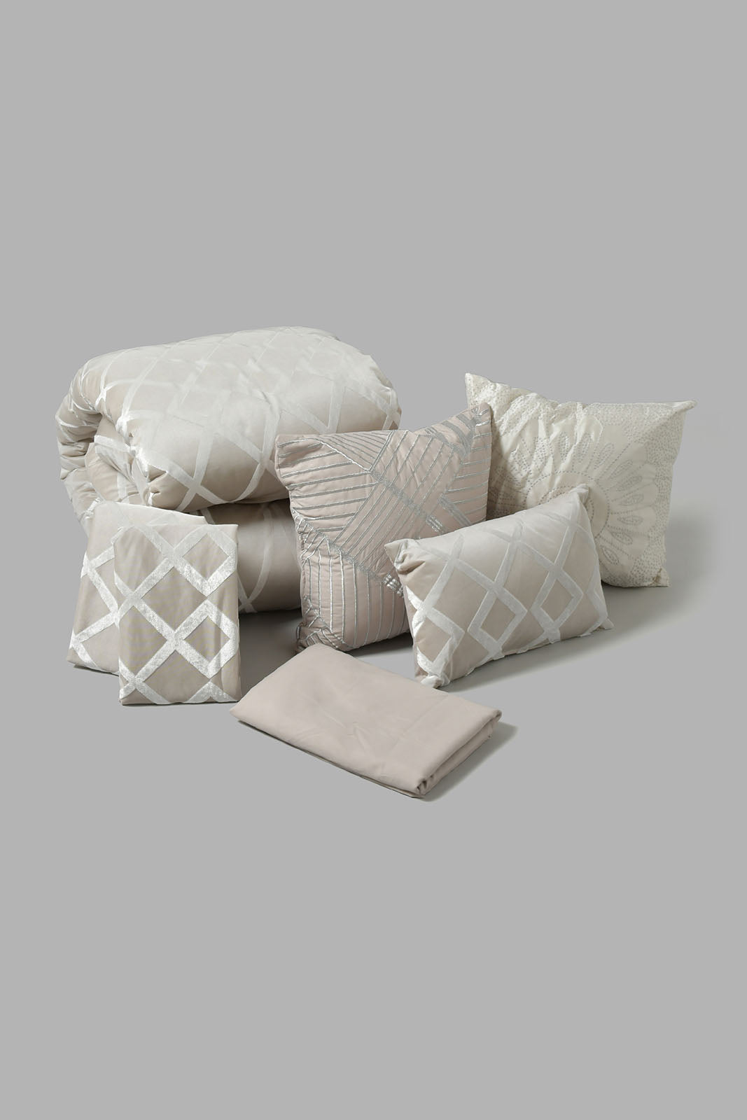Redtag-Beige/Grey-Jacquard-7-Piece-Comforter-Set-
(King-Size)-Comforters-Home-Bedroom-