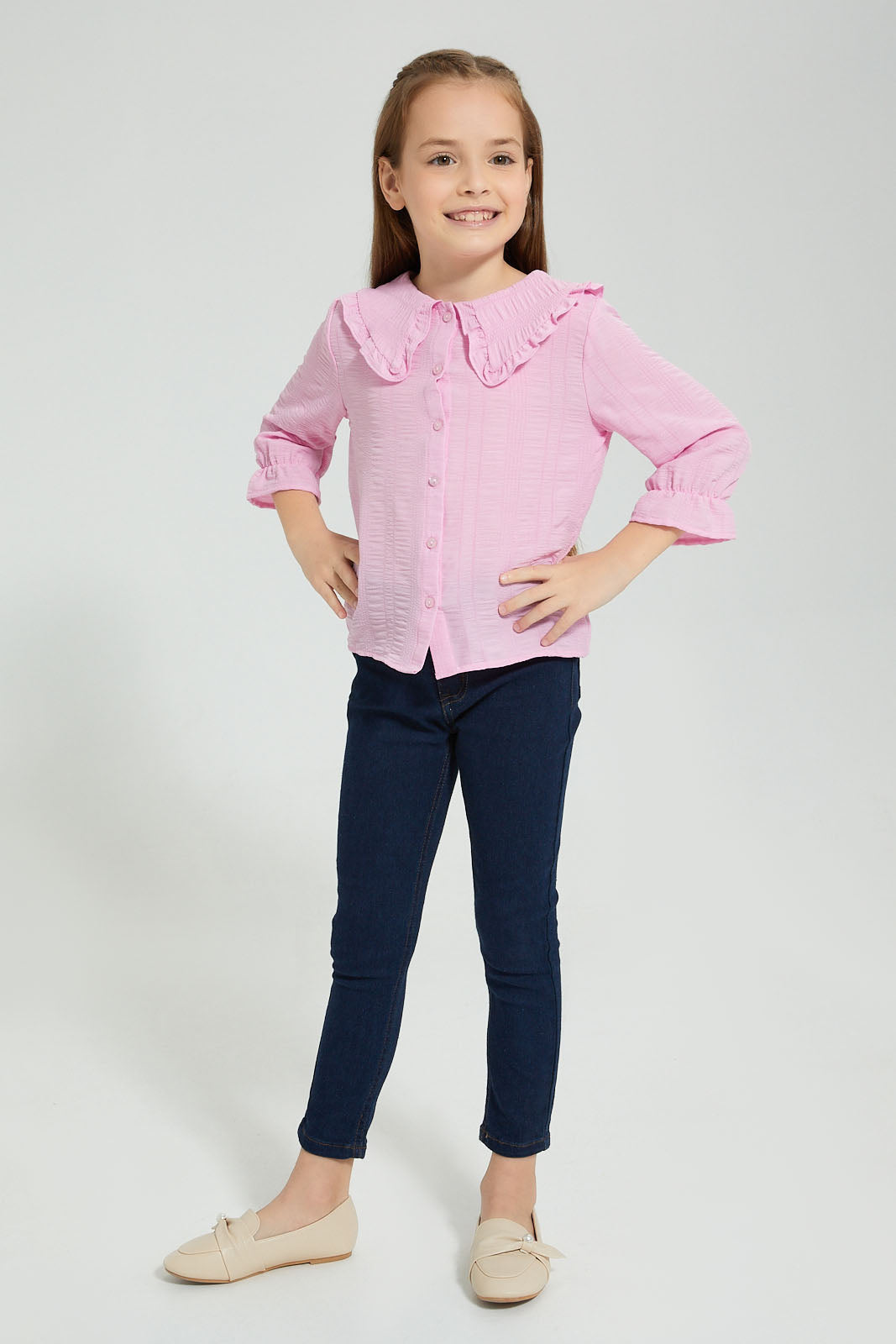 Redtag-Pink-Textured-Blouse-Colour:Pink,-Filter:Girls-(2-to-8-Yrs),-Girls-Blouses,-New-In,-New-In-GIR,-Non-Sale,-S22A,-Section:Kidswear-Girls-2 to 8 Years