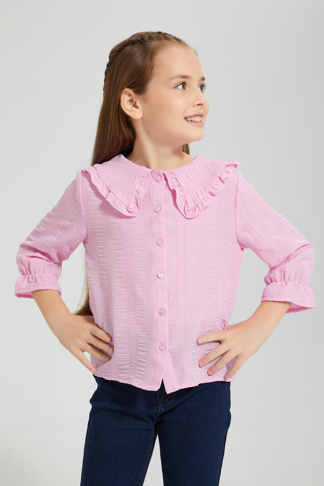 Redtag-Pink-Textured-Blouse-Colour:Pink,-Filter:Girls-(2-to-8-Yrs),-Girls-Blouses,-New-In,-New-In-GIR,-Non-Sale,-S22A,-Section:Kidswear-Girls-2 to 8 Years