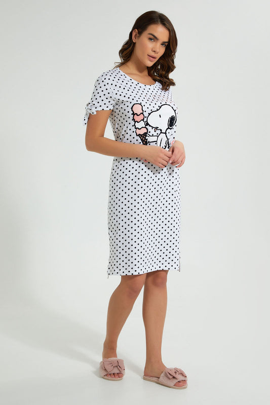 Redtag-White-Snoopy-Printed-Nightshirt-Nightshirts-Women's-