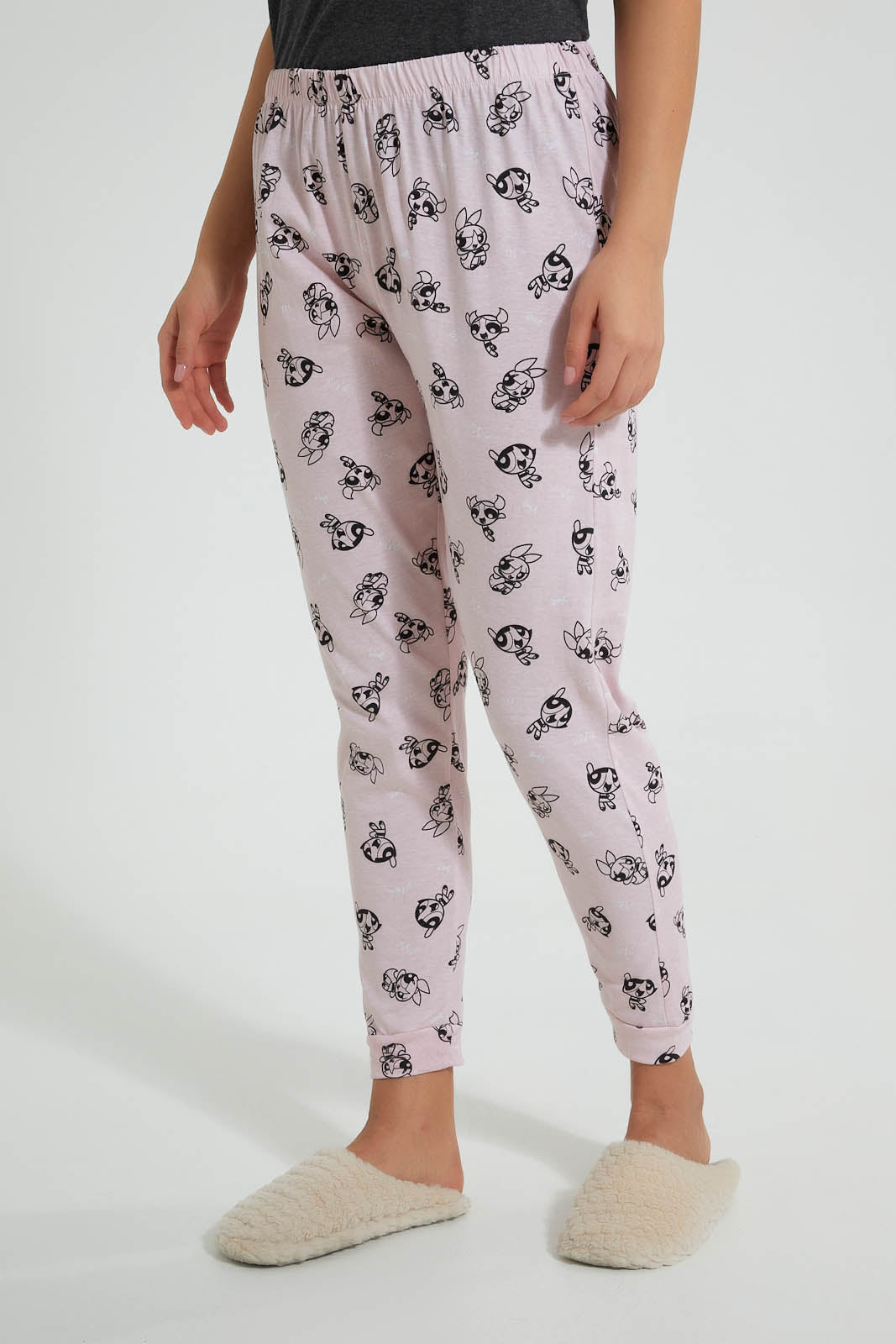 Redtag-Dark-Grey-Power-Puff-Girls-Printed-Pyjama-Set-Pyjama-Sets-Women's-