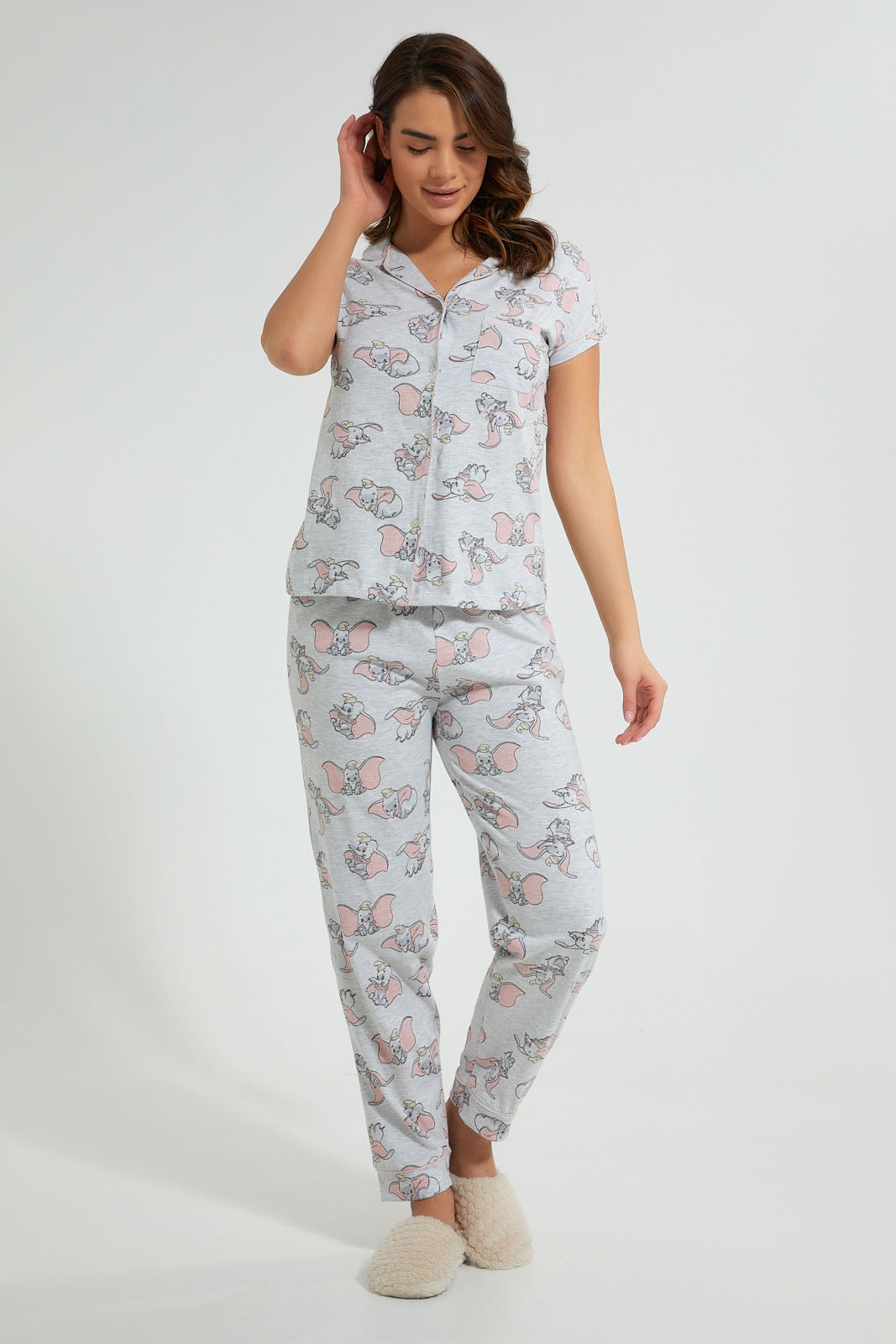 Redtag-Grey-Melange-Dumbo-Printed-Pyjama-Set-Pyjama-Sets-Women's-