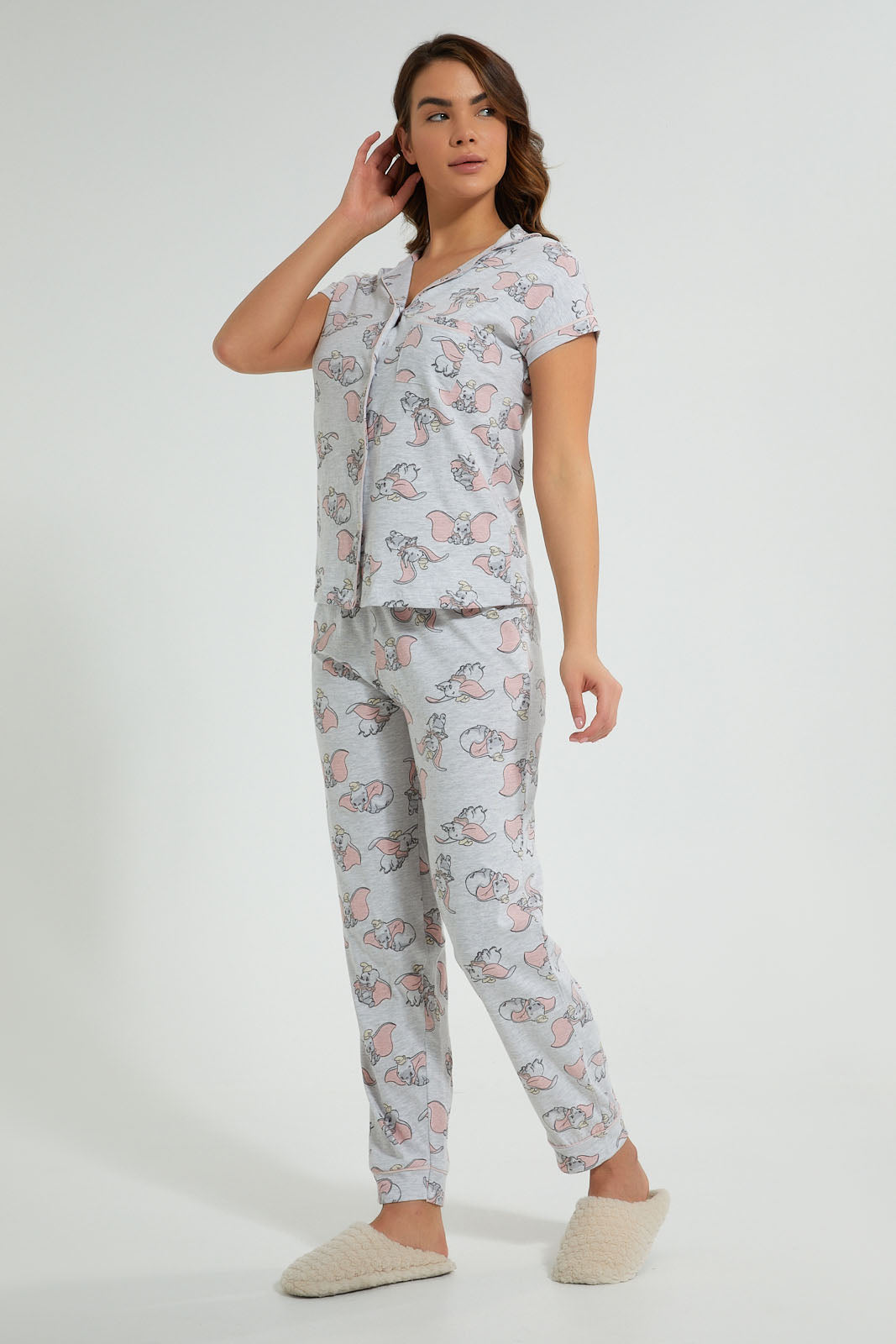 Redtag-Grey-Melange-Dumbo-Printed-Pyjama-Set-Pyjama-Sets-Women's-