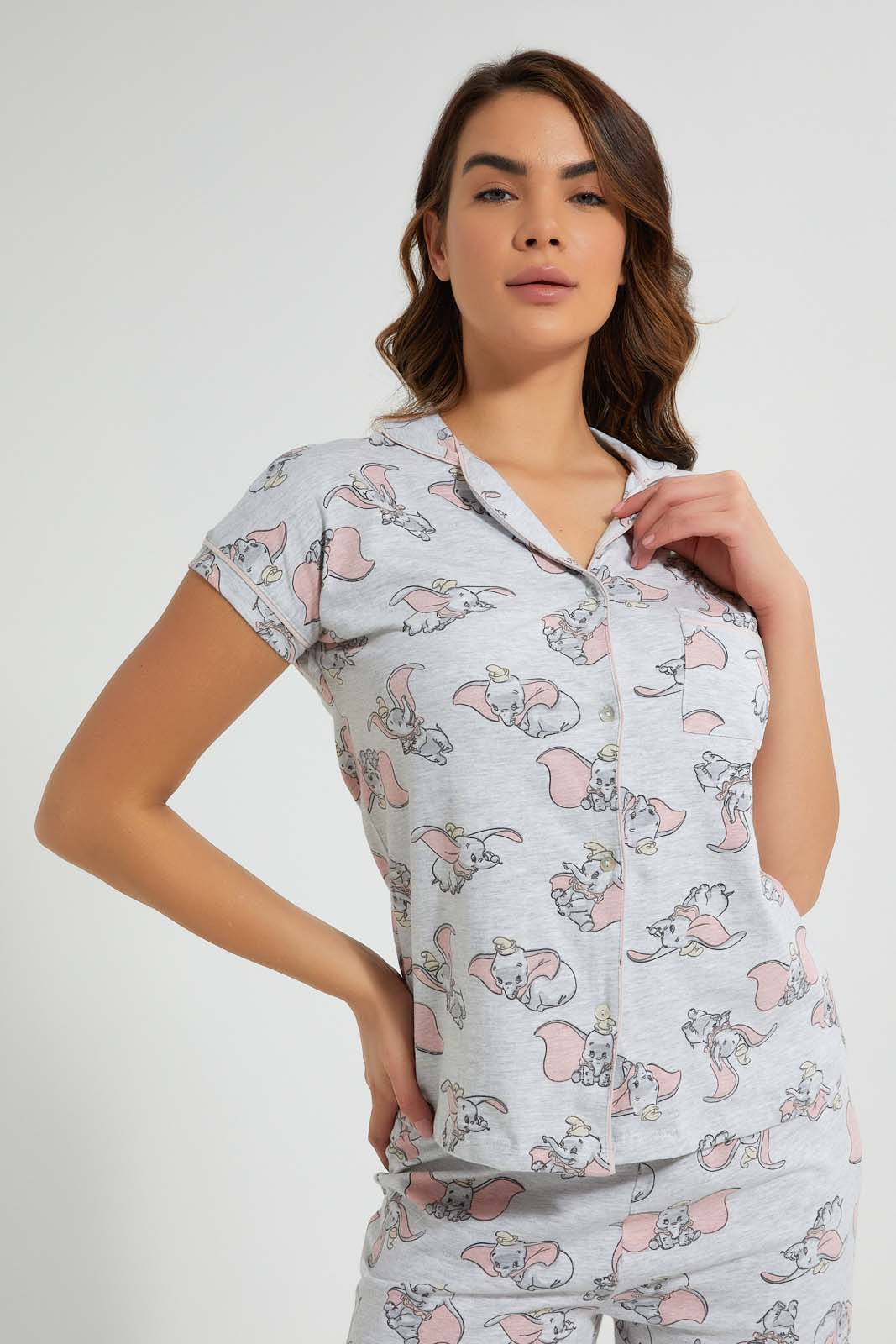 Redtag-Grey-Melange-Dumbo-Printed-Pyjama-Set-Pyjama-Sets-Women's-