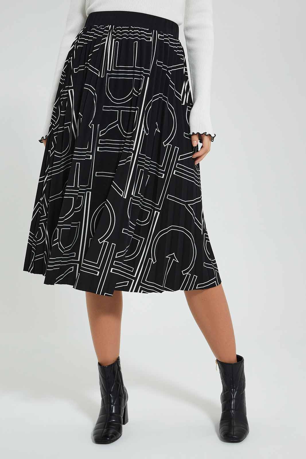 Redtag-Black-Printed-Pleated-Skirt-Celebrity-Skirts,-Colour:Black,-Filter:Women's-Clothing,-New-In,-New-In-LDC,-Non-Sale,-S22A,-Section:Women-Women's-