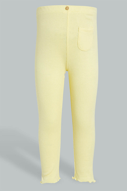 Redtag-Yellow-Solid-Ribbed-Legging-Leggings-Infant-Girls-3 to 24 Months