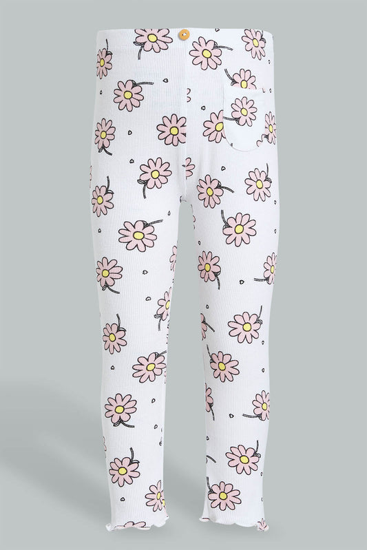 Redtag-White-Solid-Ribbed-Legging-Leggings-Infant-Girls-3 to 24 Months
