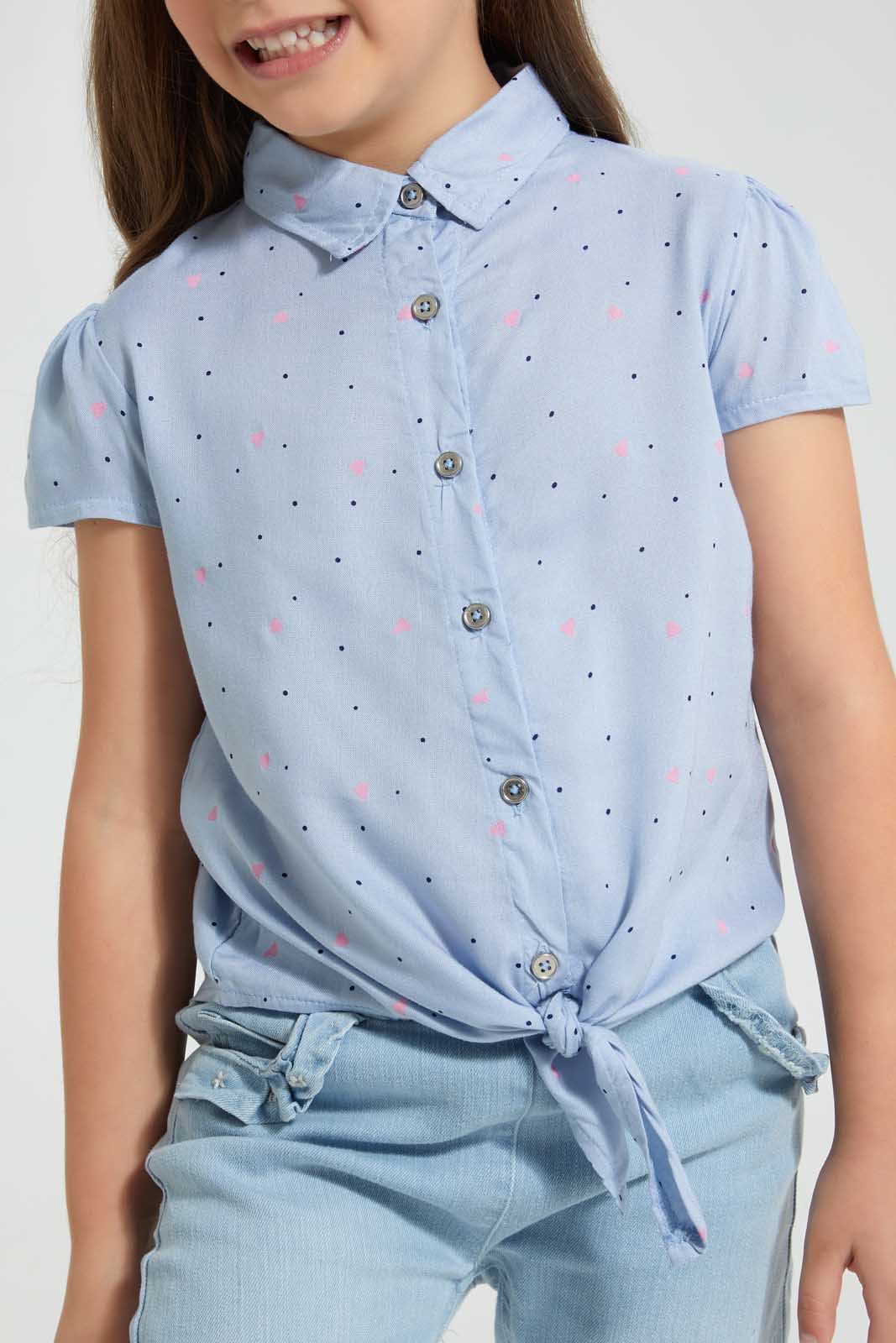 Blue Buttoned Top With a Knot