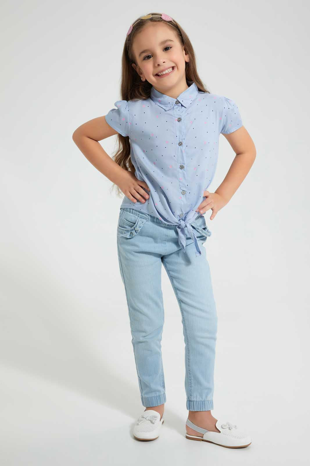 Blue Buttoned Top With a Knot
