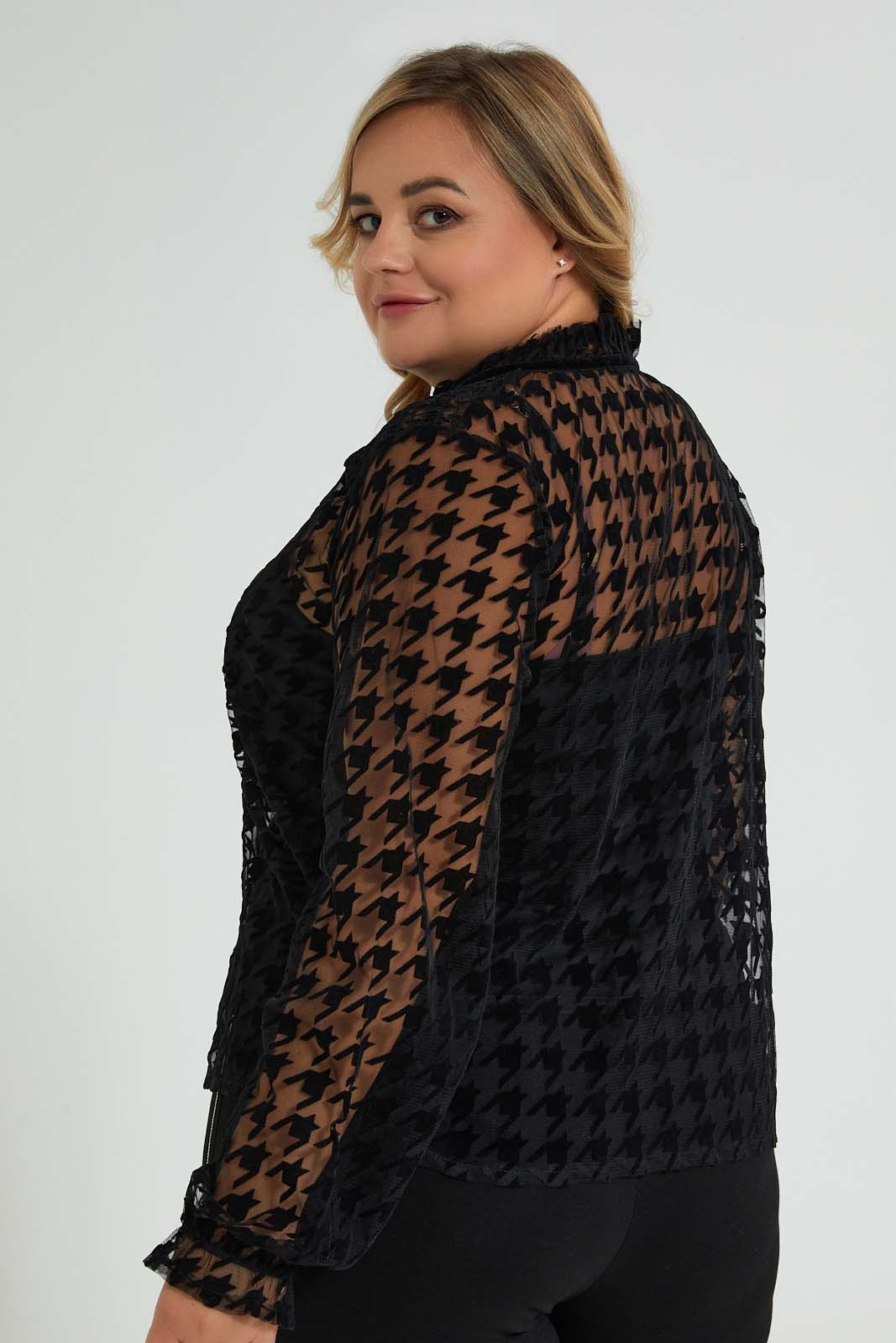 Redtag-Black-Allover-Flocked-Blouse-Colour:Black,-Filter:Plus-Size,-LDP-Blouses,-New-In,-New-In-LDP,-Non-Sale,-S22A,-Section:Women-Women's-